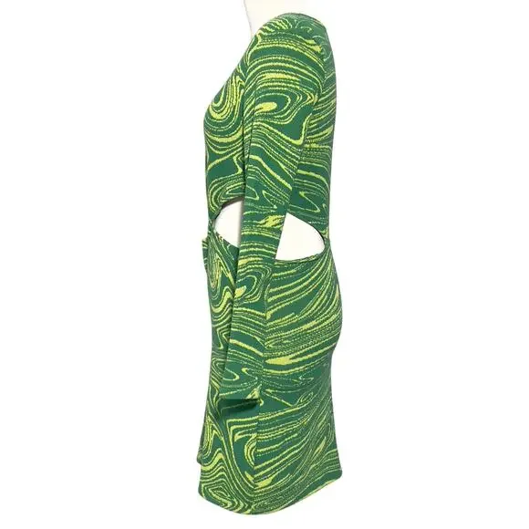 Zara Green Cut Out Jacquard Mini Dress SZ L - Picture 6 of 10